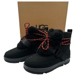 UGG Wool Plush Leather Classic Weather Hiker Ankle Boots Black Size 6.5